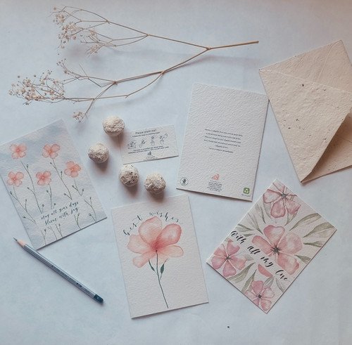3 Greeting Cards & Plantable Seed Envelopes - Mo's Calligraphy Collection