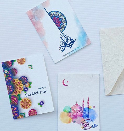 3 Eid Greeting Cards & Envelopes